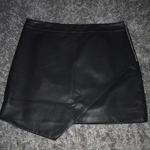 Asymmetrical Black Leather Skirt